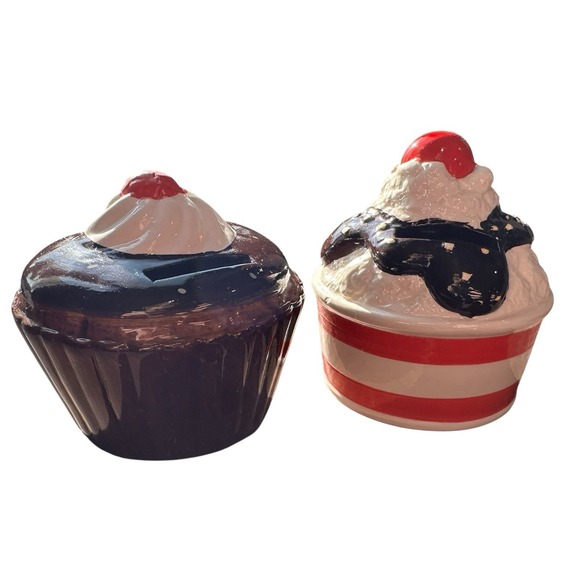 Other - Vintage Cupcake & Ice Cream Sundae Ceramic Coin Bank Lot Set Whimsical Cottage